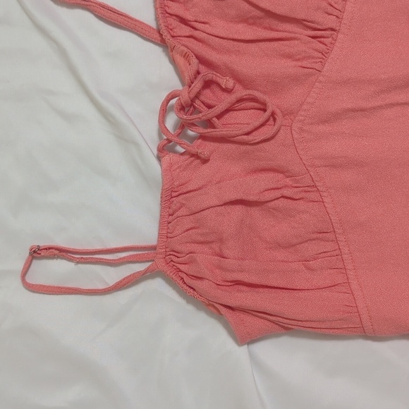 Abercrombie & Fitch Tie- Front Spaghetti Strap Midi Dress, Color Coral Size SP - Picture 4 of 15